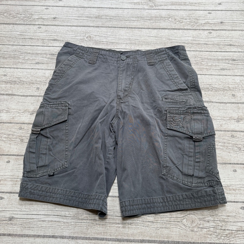 Fox Racing Cargo Shorts Men's 32 Gray Cotton Relaxed Fit Utility Hiking Outdoor